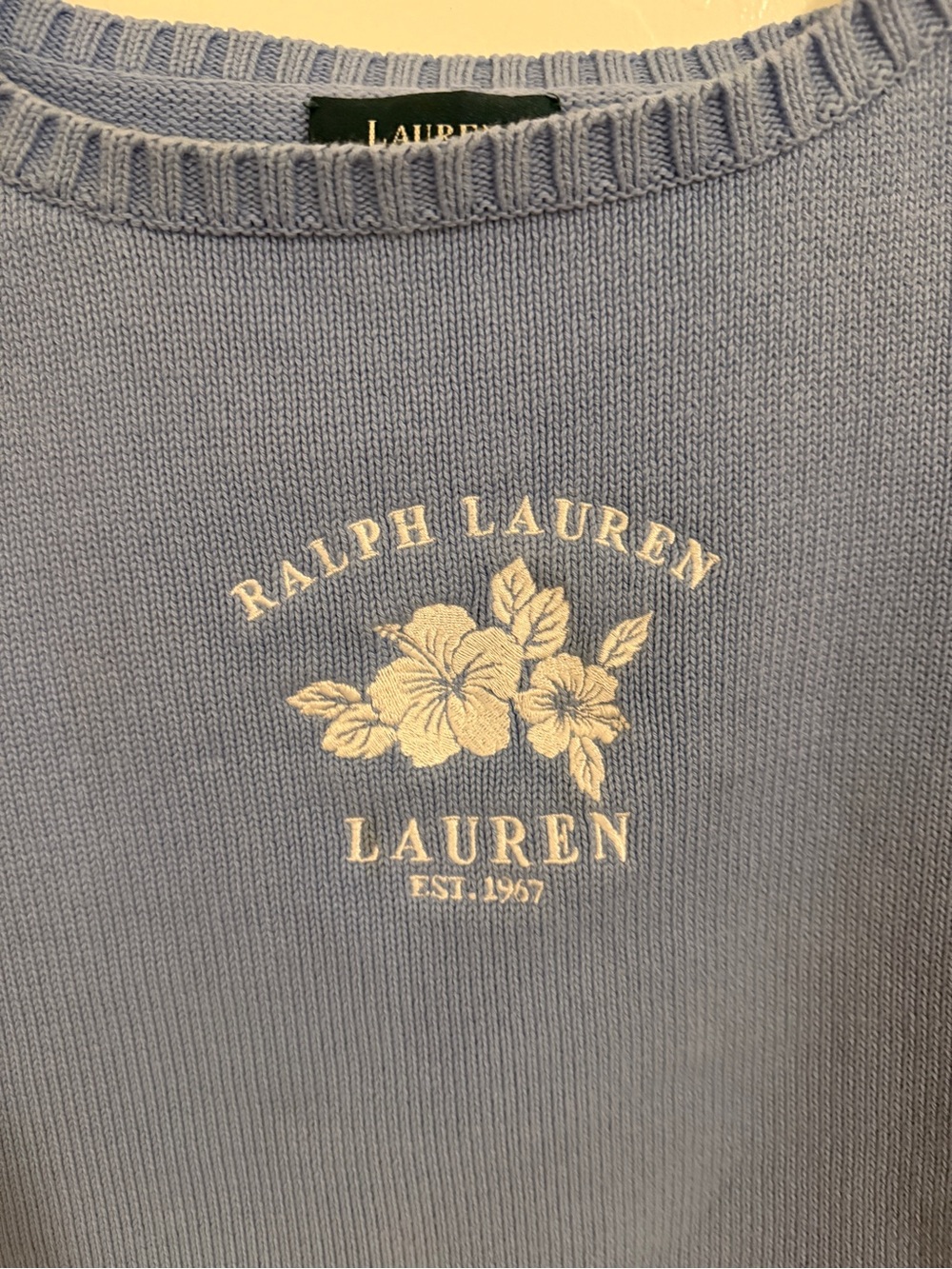 Vintage HTF Lauren Ralph Lauren Coastal Sweater Vest Blue White Hibiscus - Picture 4 of 5